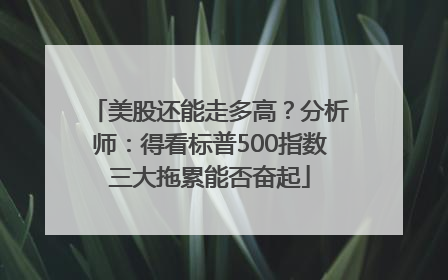 美股还能走多高？分析师：得看标普500指数三大拖累能否奋起