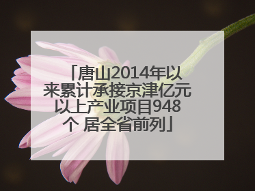 唐山2014年以来累计承接京津亿元以上产业项目948个 居全省前列