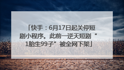 快手：6月17日起关停短剧小程序。此前一逆天短剧“1胎生99子”被全网下架