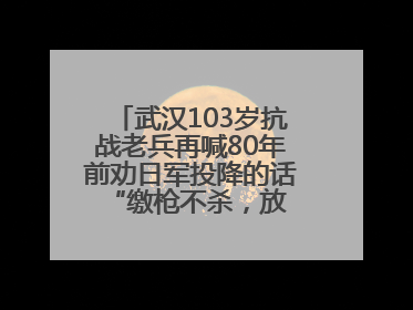 武汉103岁抗战老兵再喊80年前劝日军投降的话 “缴枪不杀，放你回家”